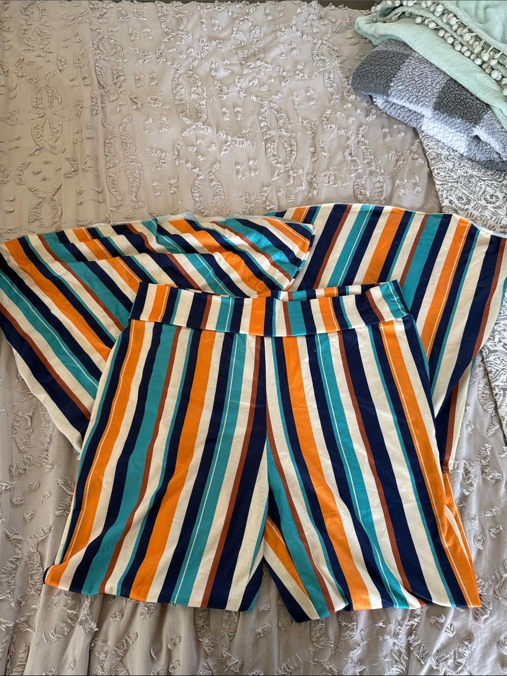 Striped Flare pants in Navy, Teal & Mustard